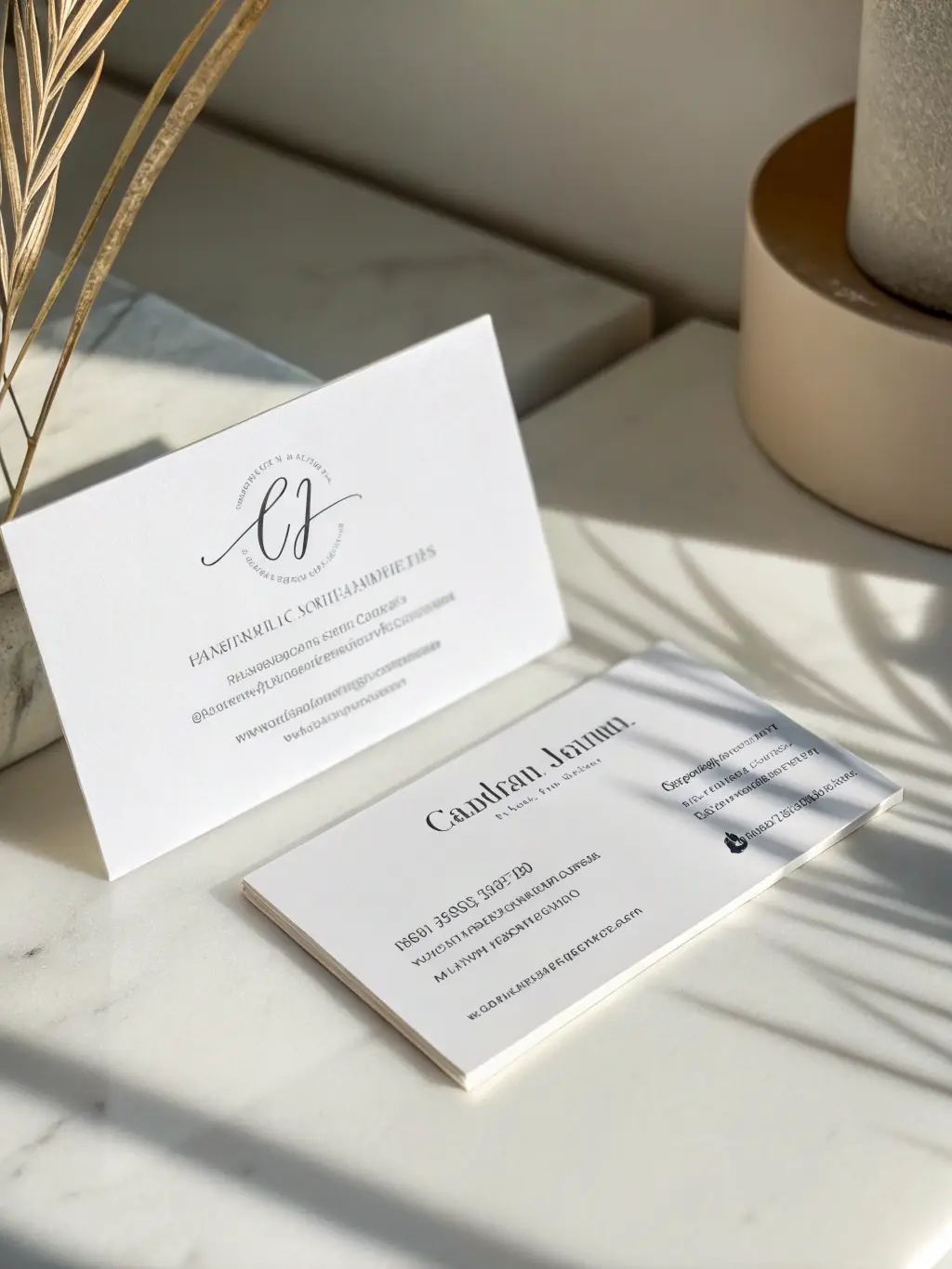 A close-up shot of a stack of elegantly designed 'Basic Package' business cards, showcasing a minimalist design with clear typography and a subtle logo.